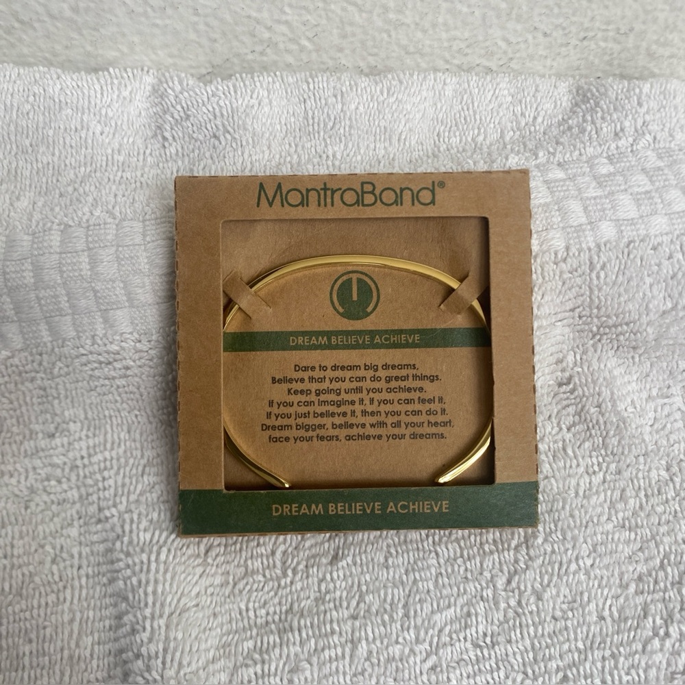 NWT New MantraBand Cuff Bracelet Dream Believe Achieve Gold Tone Stainless Steel